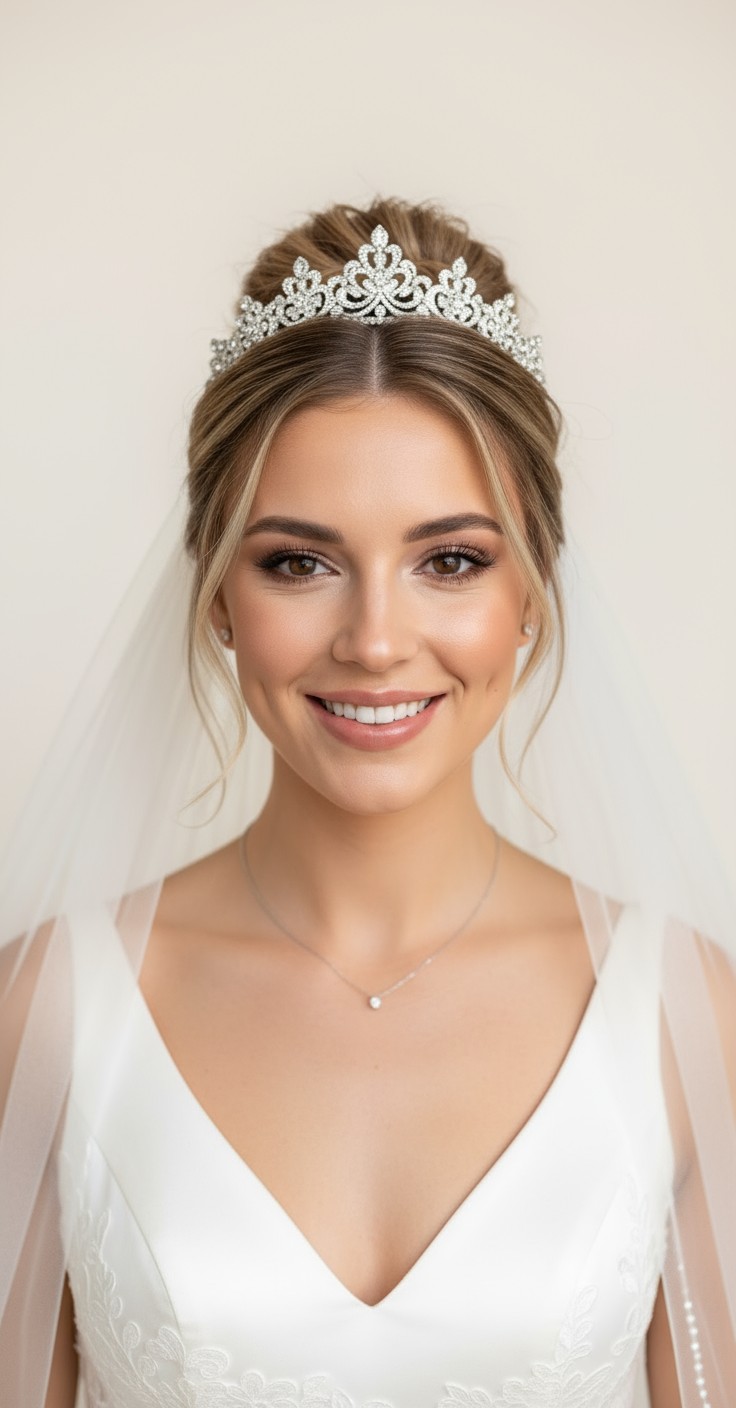 After Bridal Updo With Tiara And Veil